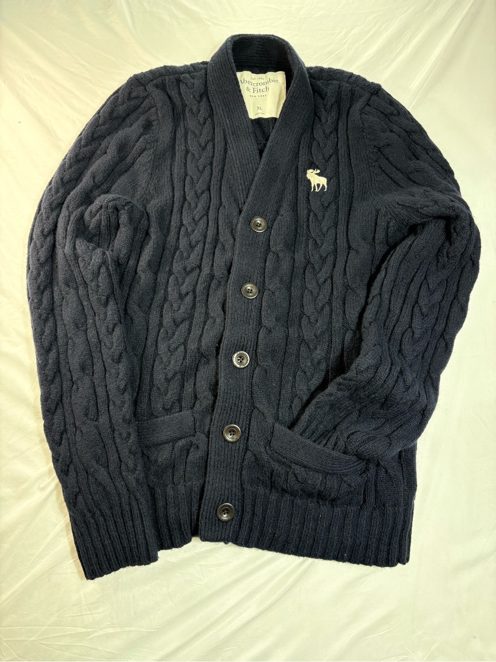 Abercrombie wool alpaca blend cable knit moose cardigan heavy sz XL slim women